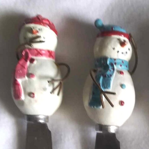 Vintage Boston Warehouse stainless China cheese butter spreader SNOWMEN set of 4 - Picture 3 of 9